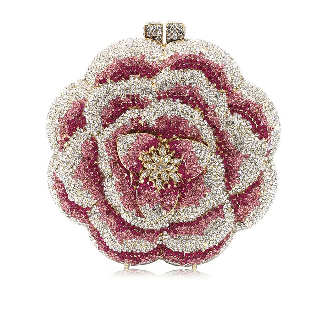 Seleccione estrictamente bolso de mano de flores con diamantes para banquete de boda europea y americana flor estereoscópica bolso de mano de mujer