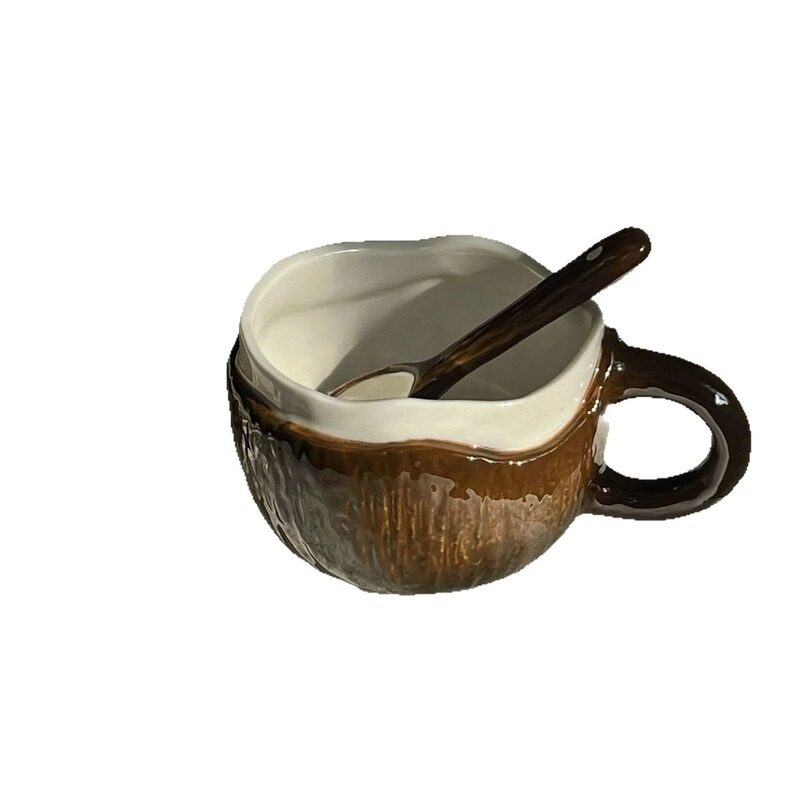 クリエイティブなココナッツシェルコーヒーカップ、高価値セラミックミルクマグ、ニッチなココナッツシェルコントラストカラーカップ|undefined