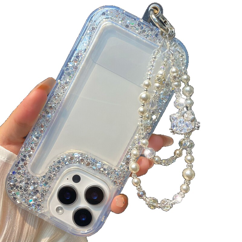 高級ラインストーン KT 猫ダブルチェーン携帯電話ペンダント女性のクリスタル合金チェーンビーズキーバッグバッグペンダントチェーン|undefined
