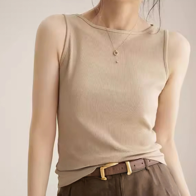 Japanese Mujx Camisole for Women, New Thin Round-Neck Casual Simple Fashion Top with Ribbed Design Japanese Mujx Camisole for Women, New Thin Round-Neck Casual Simple Fashion Top with Ribbed Design