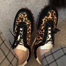 豹纹德训鞋女新款复古运动休闲鞋美洲豹纹鞋厚底单鞋斑马纹徒步鞋