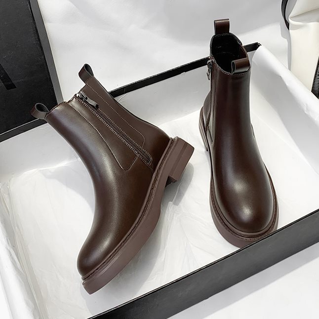 Chelsea Short Boots for Women, Popular Online, New Autumn and Winter Style, Brown Martin Boots, British Style, Thin Velvet, Flat Sole, Slimming Effect, Unisex Chelsea Short Boots for Women, Popular Online, New Autumn and Winter Style, Brown Martin Boots, British Style, Thin Velvet, Flat Sole, Slimming Effect, Unisex