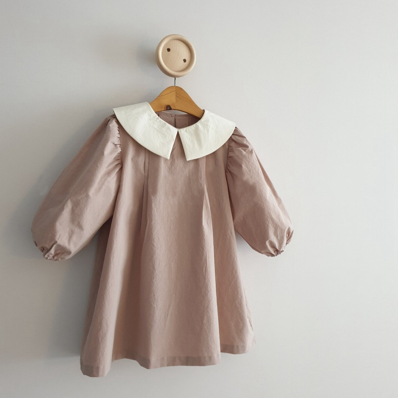 INS estilo coreano niñas 'primavera y otoño nuevo vestido moda estilo simple casual temperamento solapa puff manga vestido