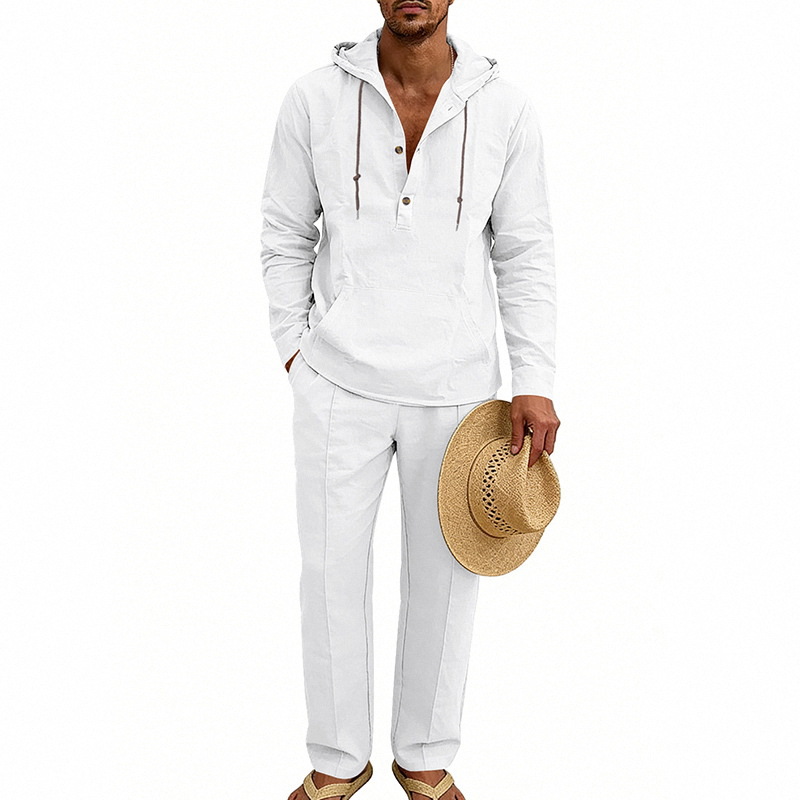 Completo in lino con cappuccio da uomo vestibilità comoda_voghion.com