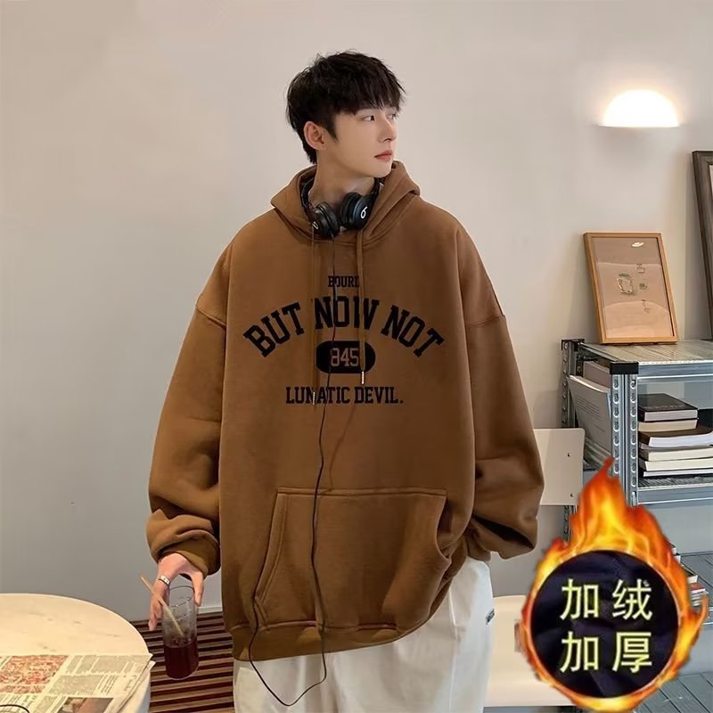 套头加绒休闲系带卫衣秋季字母连帽2022潮青春流行宽松型男