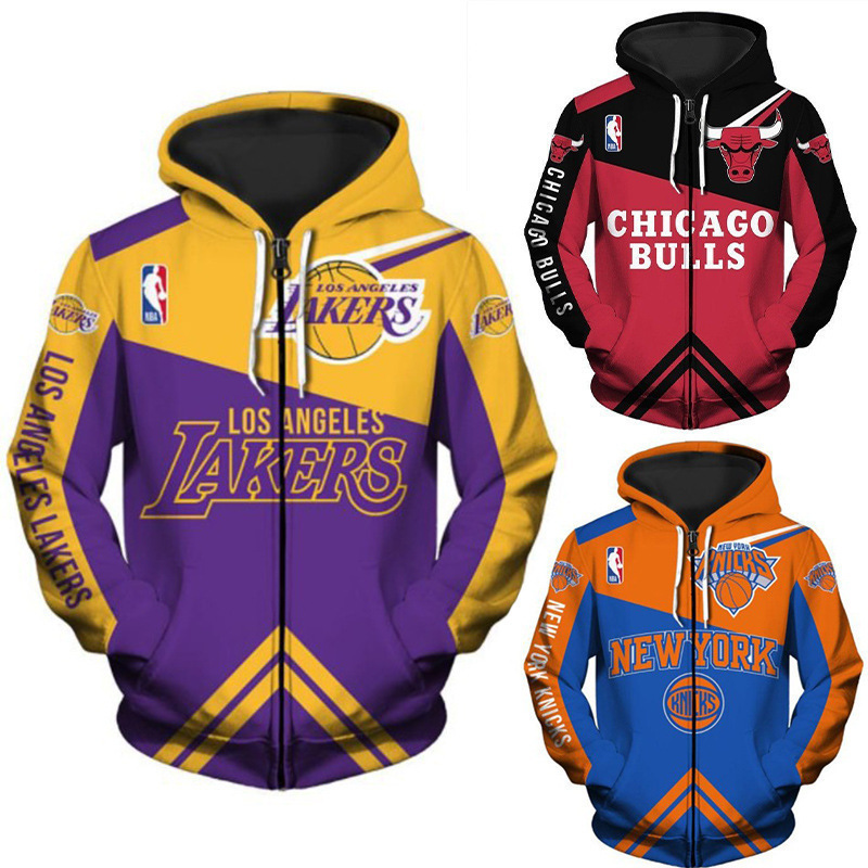 2024 European and American New Men's NBA Team 3D Digital Printing Loose Pullover Hooded Sweatshirt Zipper Jacket 2024 European and American New Men's NBA Team 3D Digital Printing Loose Pullover Hooded Sweatshirt Zipper Jacket