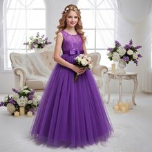 爆款童裙韩版儿童礼服女童连衣裙优雅长款蕾丝高腰公主礼服裙批发