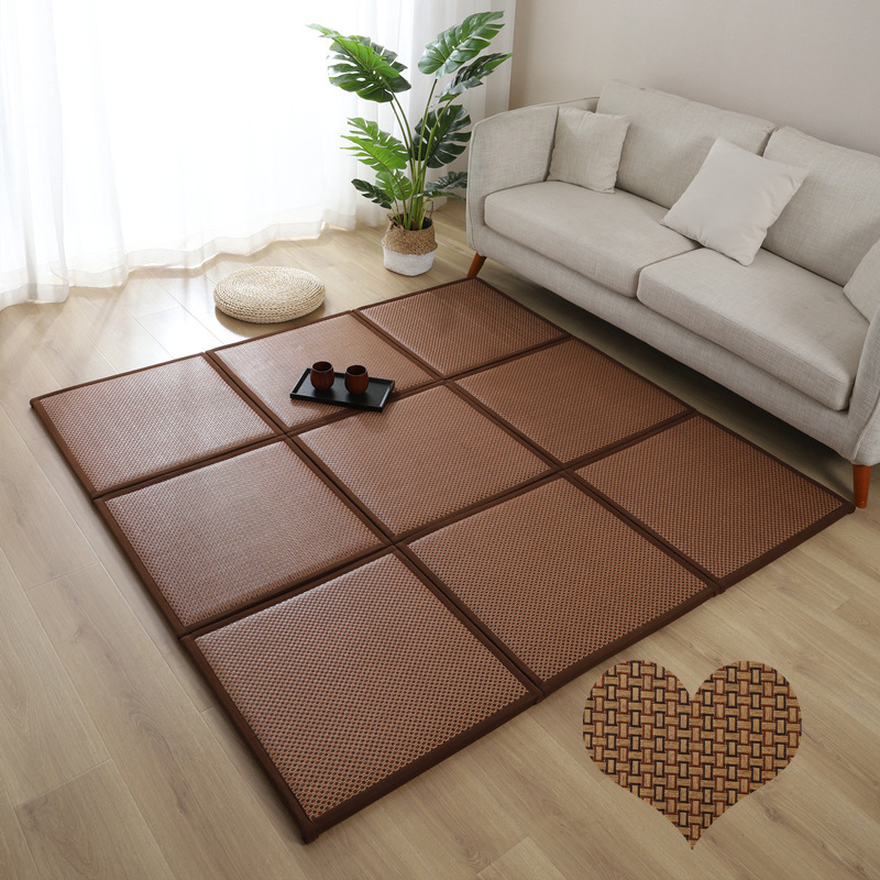Alfombras de ratán tejidas para verano, fáciles de ensamblar, alfombras frescas para casas de huéspedes, alfombras de cobertura completa para salas de estar, alfombras para dormitorios, suministro directo del fabricante.