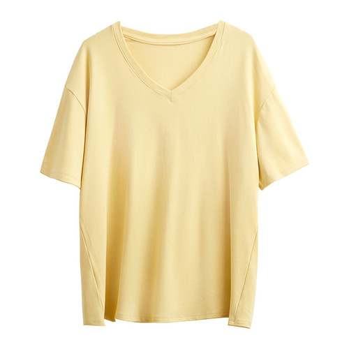 V-neck large-size loose BM lazy style versatile shoulder-length short-sleeved T-shirt for women, slim T-summer hot girl top trendy