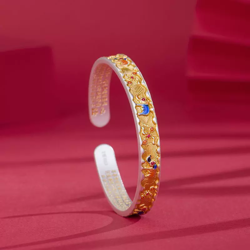 7097号万利福足银9999描金珐琅彩吉象如意手镯国风女新年礼物