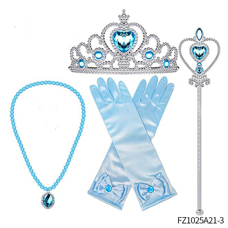 Princesa Aisha vestido de cabello de la princesa de nieve vestido de la princesa de nieve corona varita mágica anillo pendientes set de seis piezas