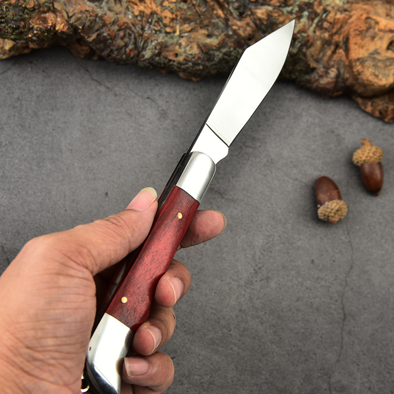 厂家直销锋利便携多功能水果刀不锈钢折叠刀户外彩木露营野外小刀