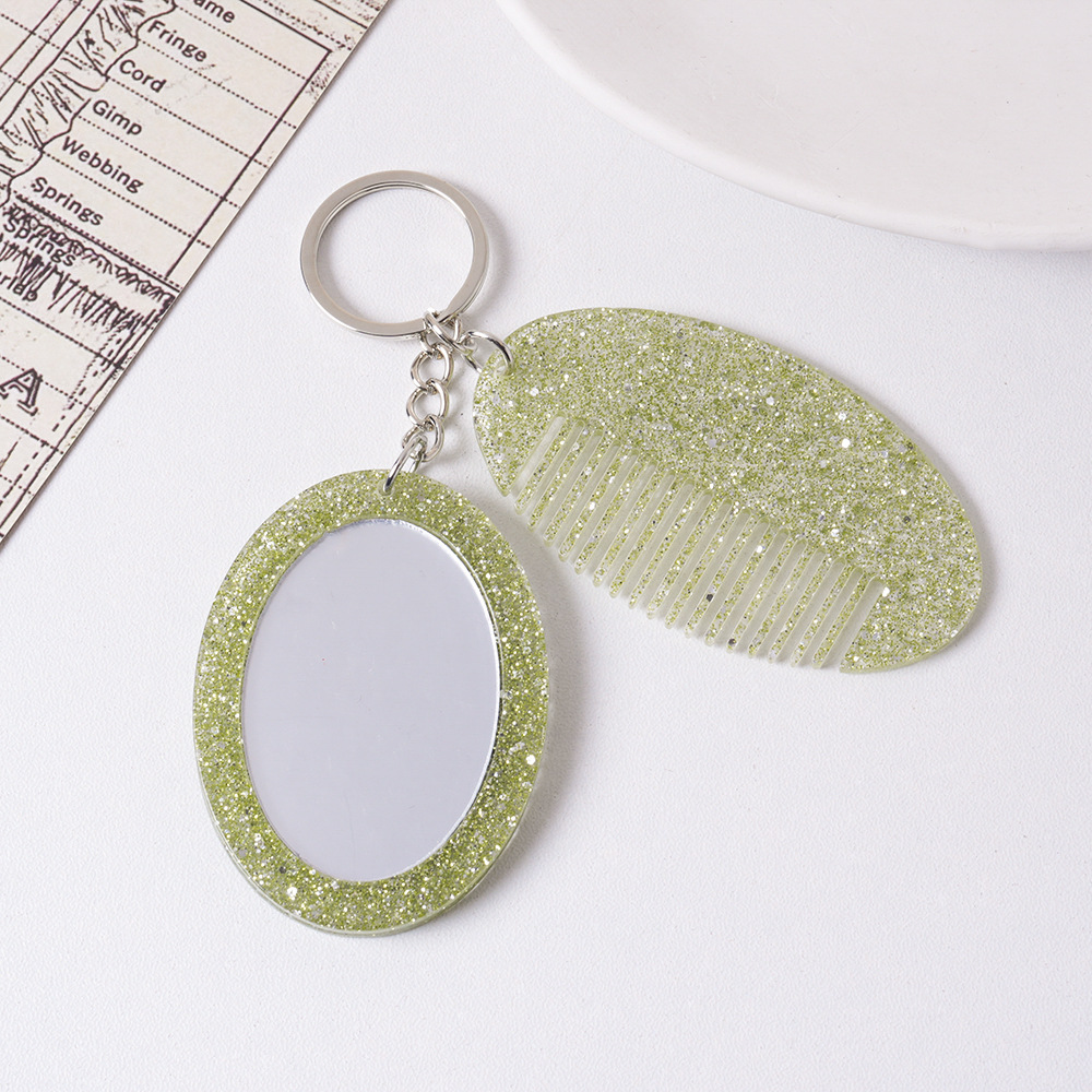 Oval Comb Mirror Pendant Glitter Set For Bags And Keychains_voghion.com