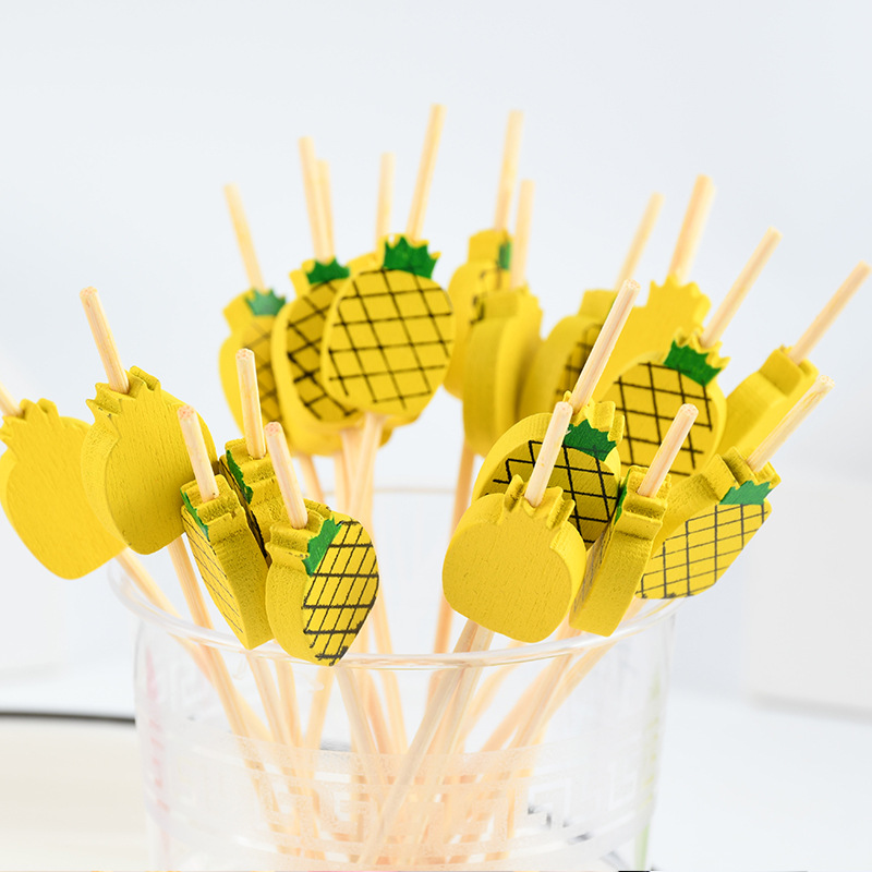 Mayorista creativo piña desechable stick de fruta stick de cóctel stick de torta horquilla de bocadillos stick postre
