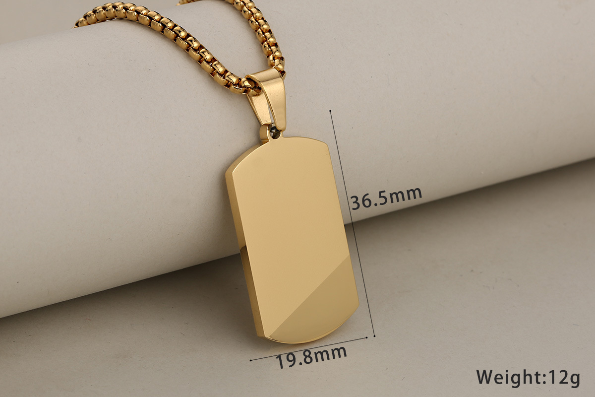 17g Weight PVD Coated Gold Plating Process 1 Piece 19.8*36.5mm 304 Stainless Steel Dog Tags Pendant Chain