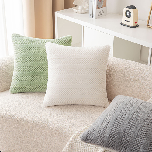 New Style Floral Rabbit Hair Throw Pillow Solid Color Cream Style Corn Kernel Plush Pillow Cover Living Room Sofa Cushion Waist Pillow
