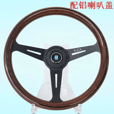 Factory Direct Sales Nardi Modified Electroplated 14-Inch 350mm Peach Wood Grain Steering Wheel with 74mm Hole Spacing and Horn Cover (Steering wheel) - black-aluminum-frame