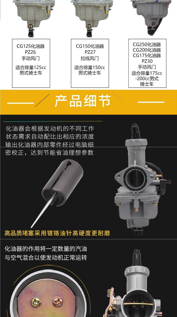 Suitable for Qianjiang Zongshen Loncin Cg125 Motorcycle 150 200 250 Tricycle Pz26 27 30 Carburetor