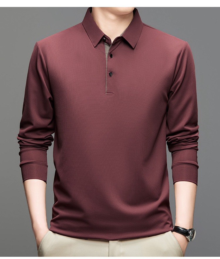 Langarm-Poloshirt für Herren, 2024 Frühling und Herbst Business-T-Shirt mit lockerem Kragen für Herren_voghion.com