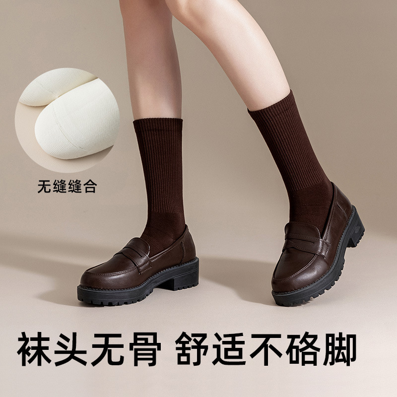 纯棉袜子女款中筒袜秋冬季微压显瘦轻运动袜吸汗抑菌防臭无骨长袜|undefined