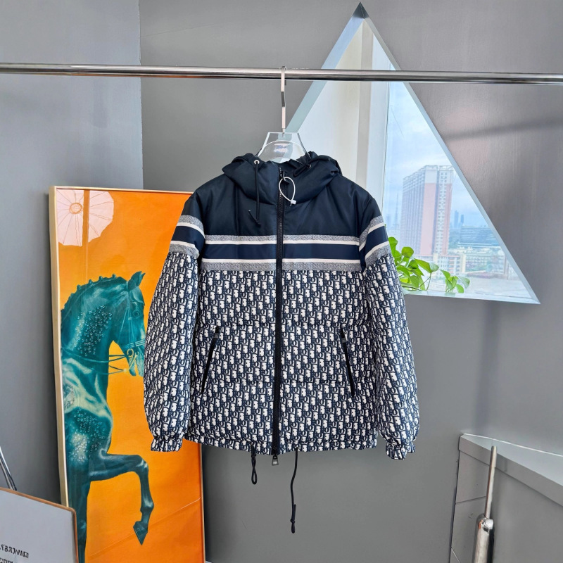 正确版25冬季新款D迪家双面穿老花满印连帽羽绒服情侣款保暖外套|undefined