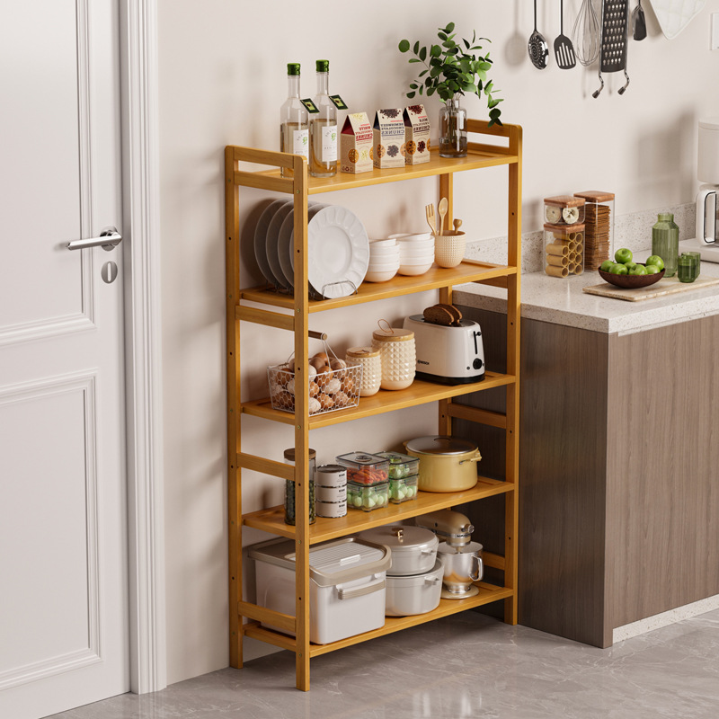 Kitchen Storage Rack Countertop Narrow Slit Floor-To-Ceiling Living Room Bedroom Room Storage Rack Bamboo Multi-Layer Wall Storage Rack