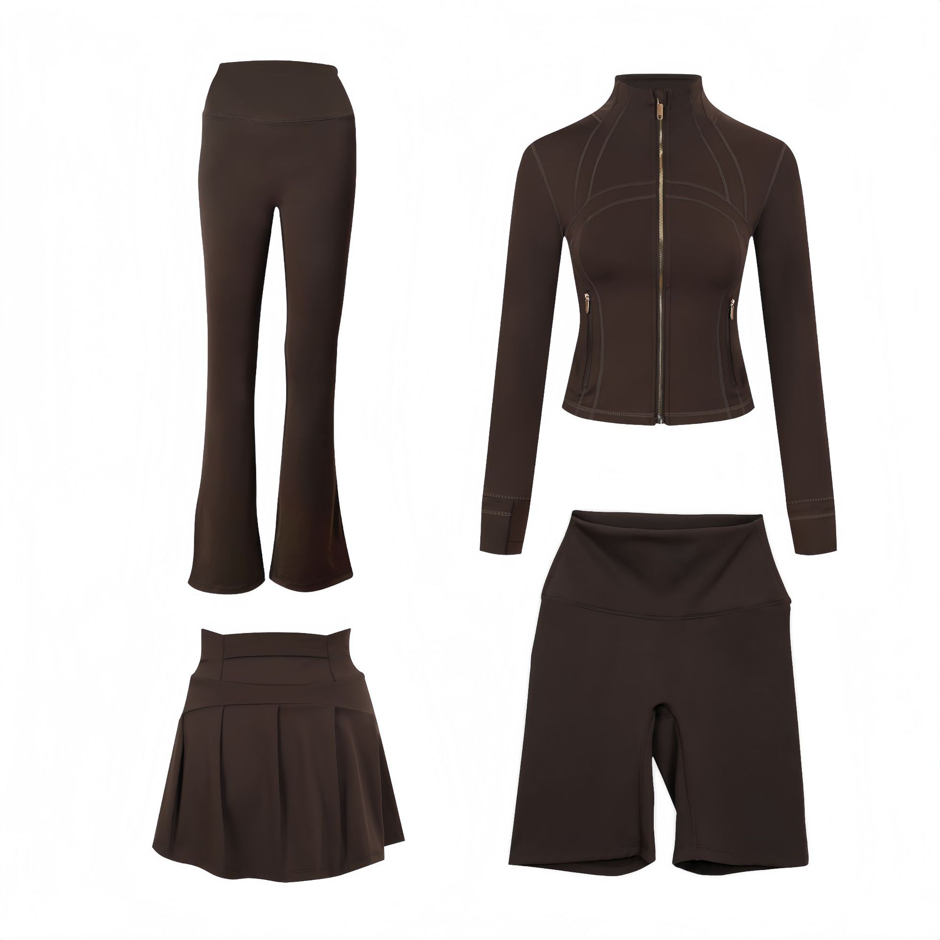 Women's Four Piece Set Short Jacket Flared Pants Short Skirt Slim Fit Elastic Sports Wear_voghion.com