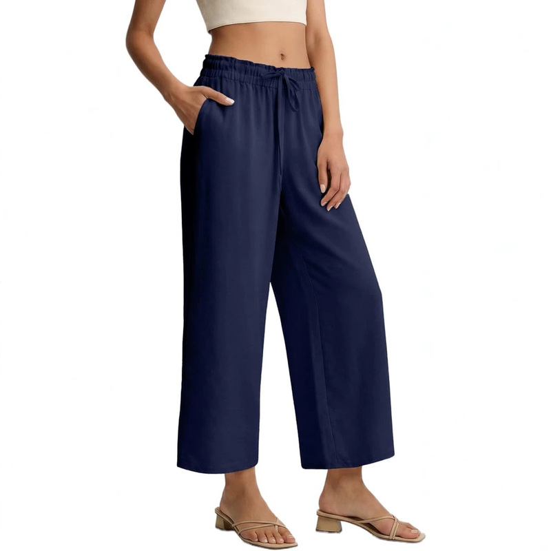 2026 New Model Women's Short Casual Pants, Wide-Leg Palazzo Pants with Elastic Waistband, Flowy Long Pants with Pockets