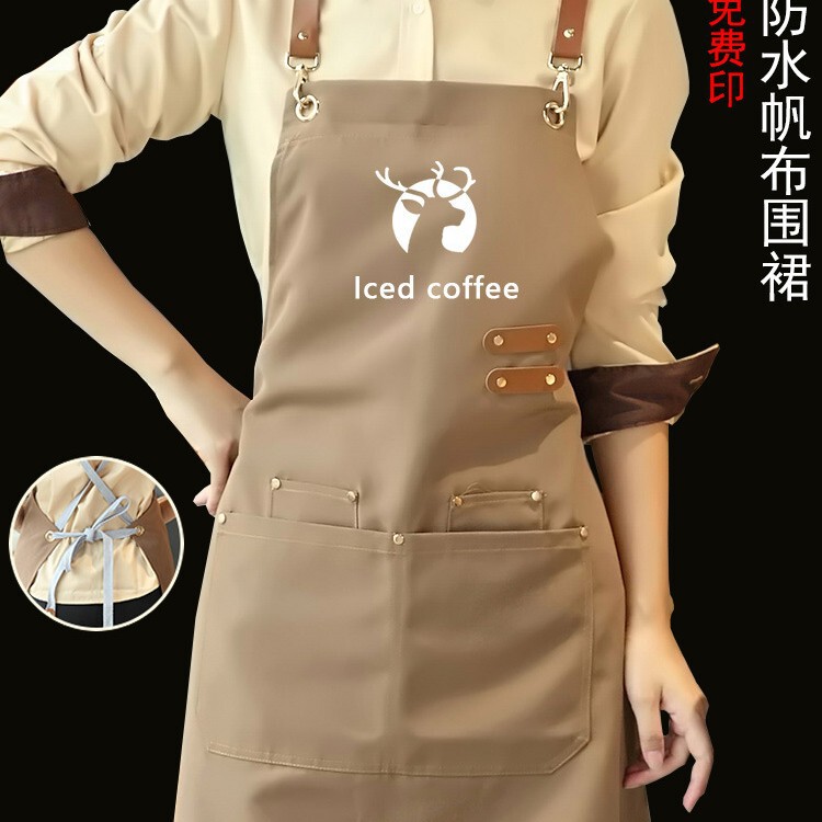 Canvas Apron Logo Printing Custom Catering Special Milk Tea Shop Flower Shop Coffee Hot Dyer Waterproof Work Clothes Women Canvas Apron Logo Printing Custom Catering Special Milk Tea Shop Flower Shop Coffee Hot Dyer Waterproof Work Clothes Women