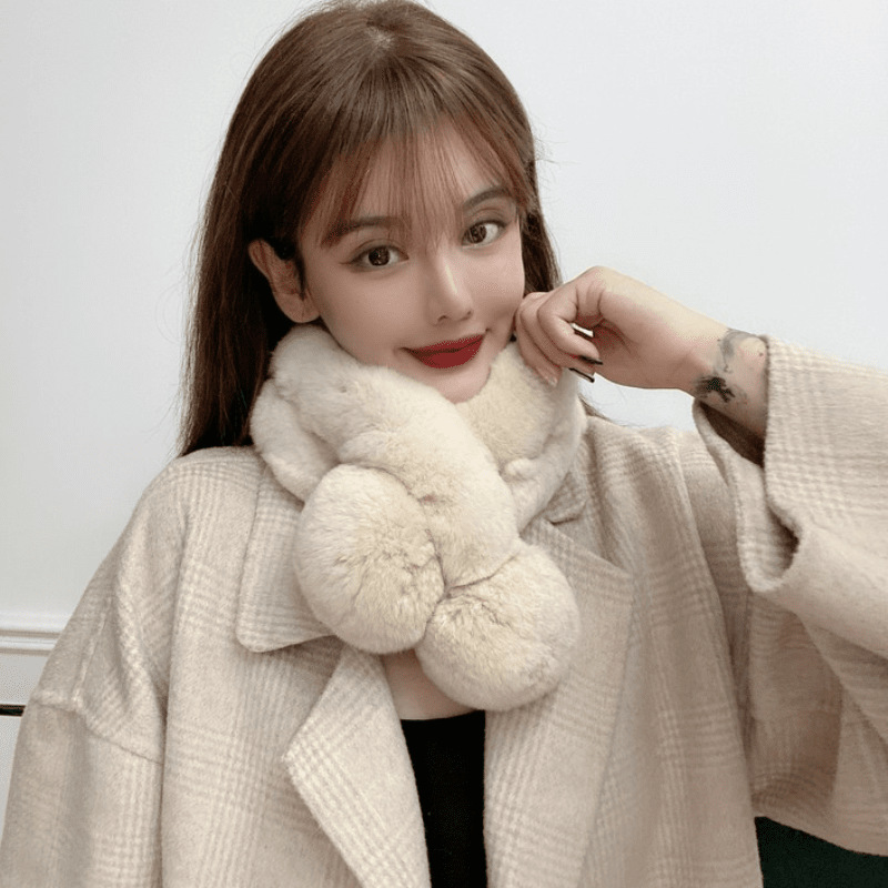 真毛獭兔毛围巾女冬季保暖学生通用可爱交叉皮草围脖濑兔毛绒加厚