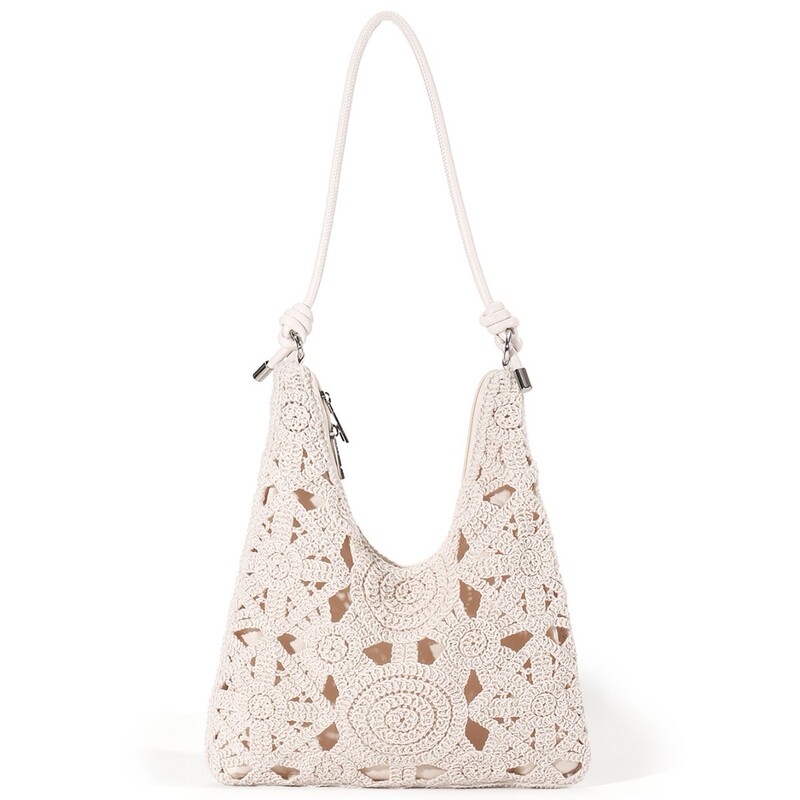 Cross-Border Vacation Style Cut Out Cotton Thread Crochet Pattern Woven Armpit Shoulder Bag Versatile Lady Commuter Beach Bag