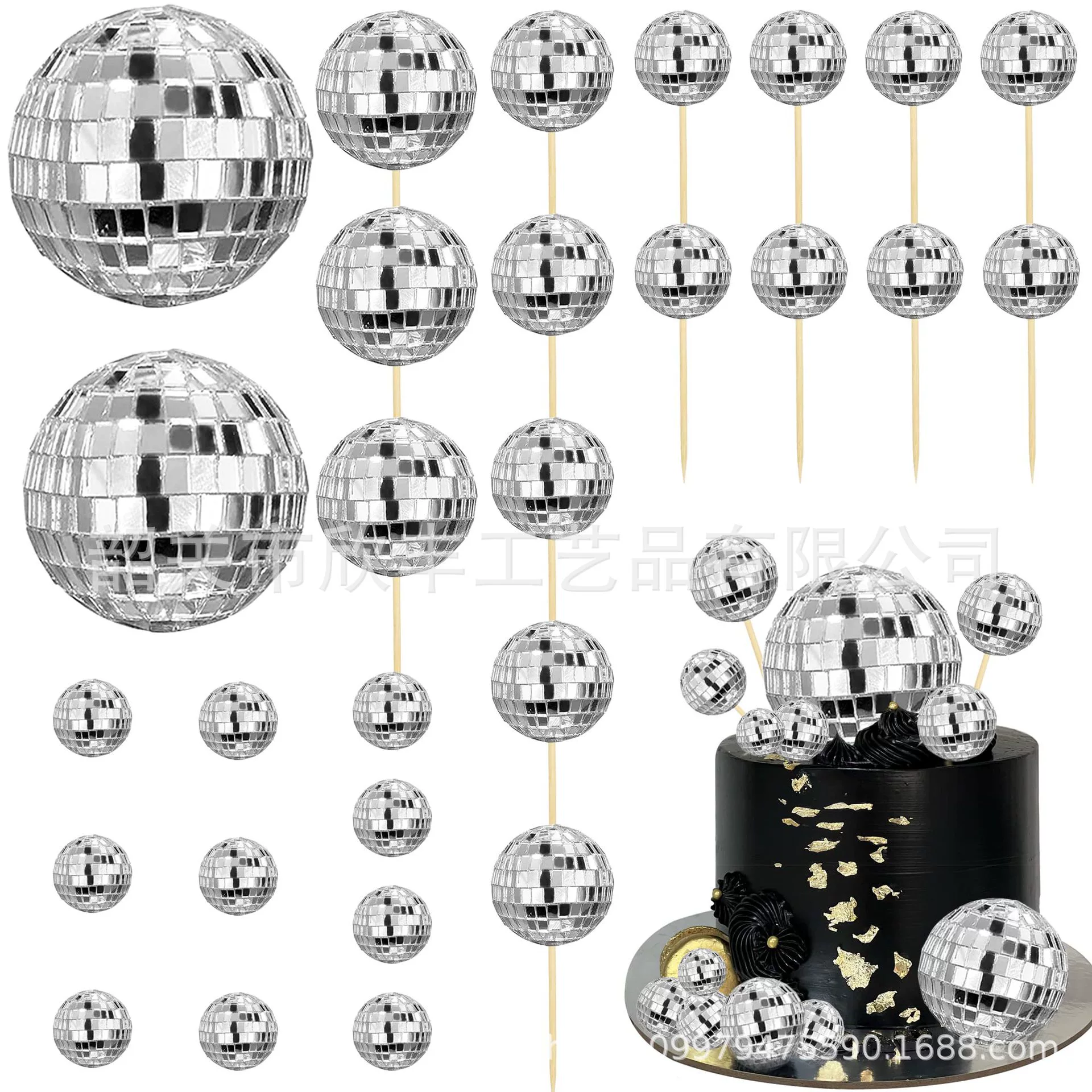Диско-шар с деревянной палочкой, зеркальный шар, украшение для торта, плагин, трансграничный Горячий Рождественский наряд для вечеринки Amazon