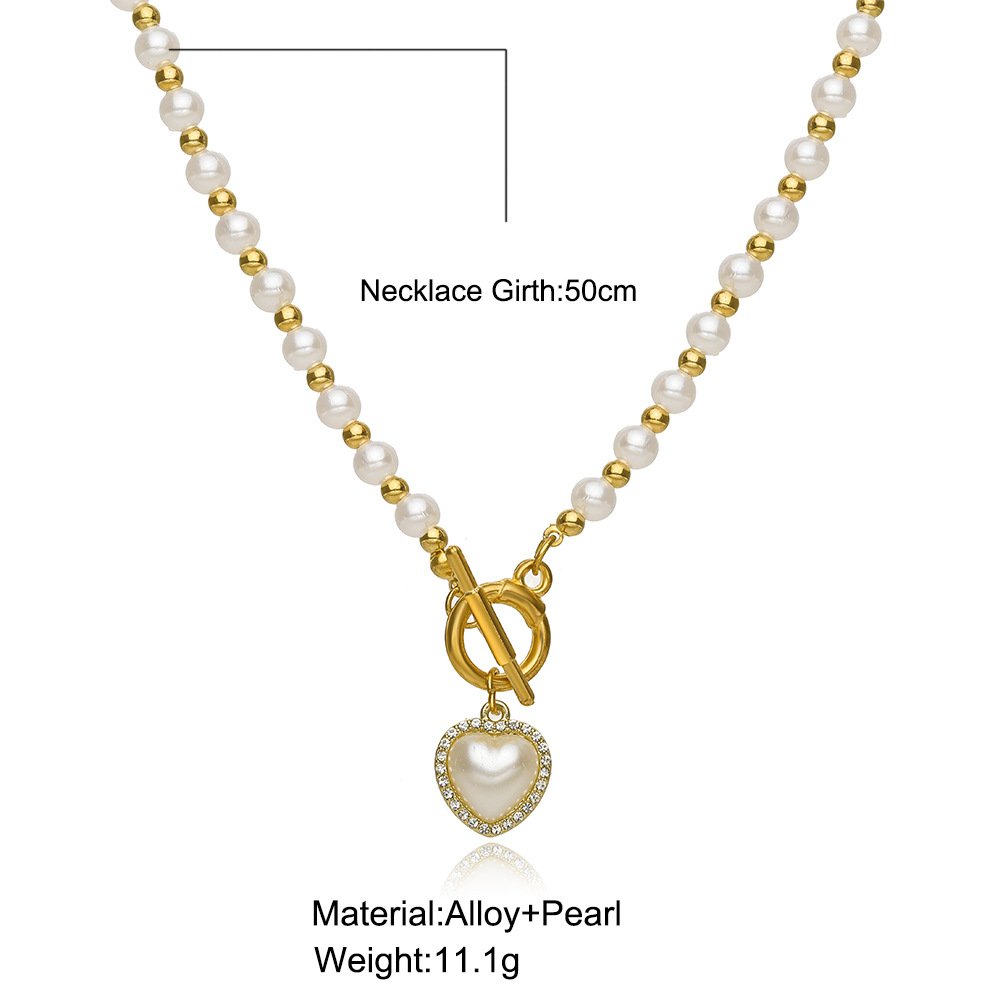 Micro-inlaid pearl love flashing diamond necklace pearl love necklace