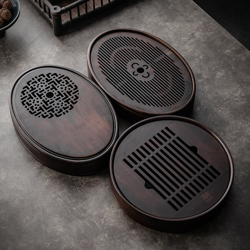 竹茶盤胡桃色儲水小型茶台家用橢圓功夫茶具套裝簡約大號蓄水茶海