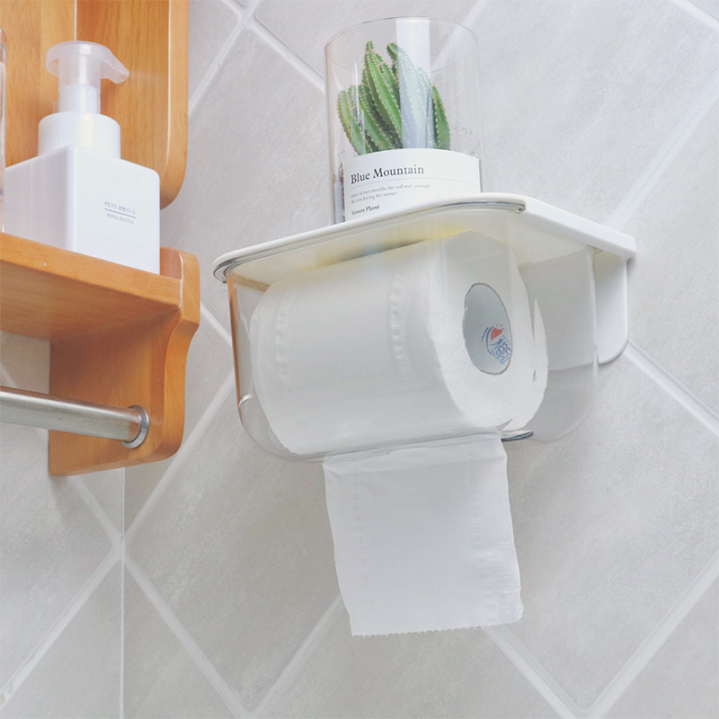 Bathroom Punch-free Wall-mounted Transparent Waterproof Tissue Box Wall-mounted Paper Box Roll Paper Storage Box Napkin Paper Box