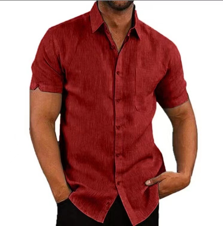 Camisa de lino para hombre, manga corta, con botones, de color liso, con solapa, éxito de ventas en Amazon y eBay en 2025.