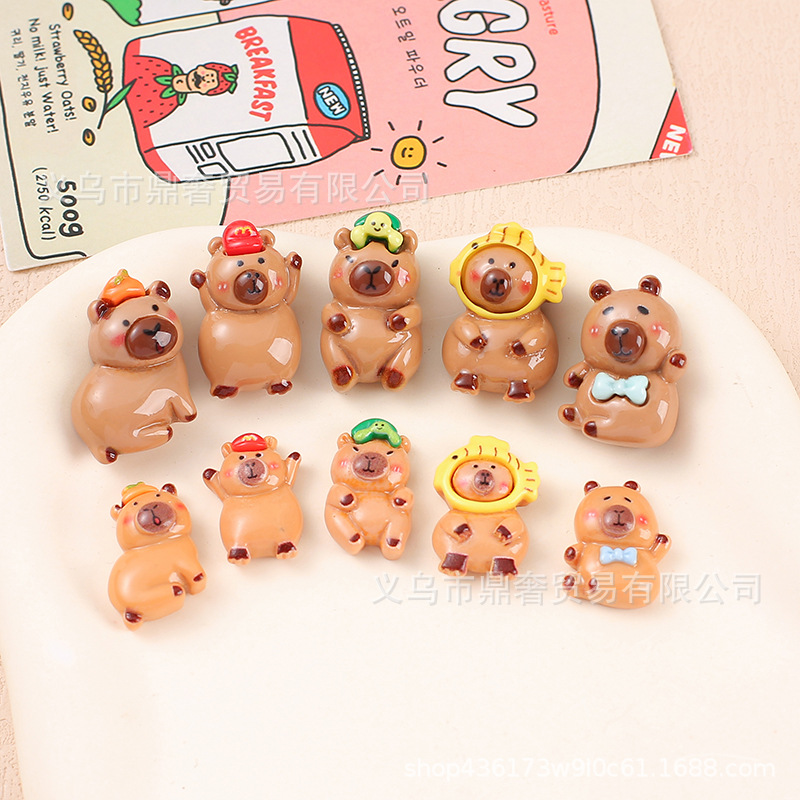 可爱咖色卡皮巴拉水豚树脂配件 diy奶油胶手机壳发夹钥匙扣冰箱贴