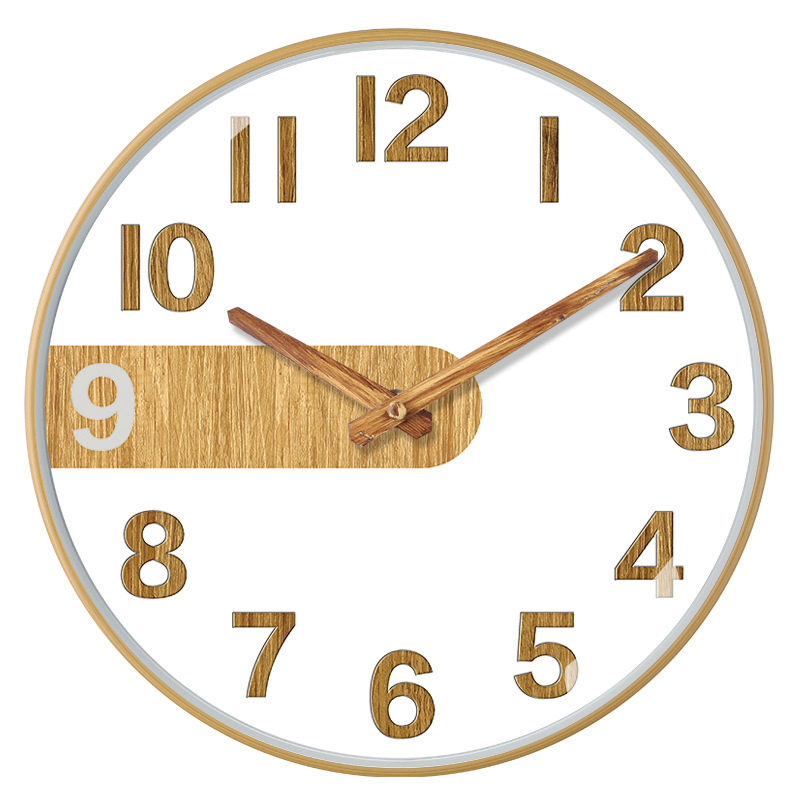 Reloj de pared de 12 pulgadas (30 cm) con acabado cepillado de bambú/madera - Estilo chino moderno - Silencioso - Para sala de estar - Venta transfronteriza