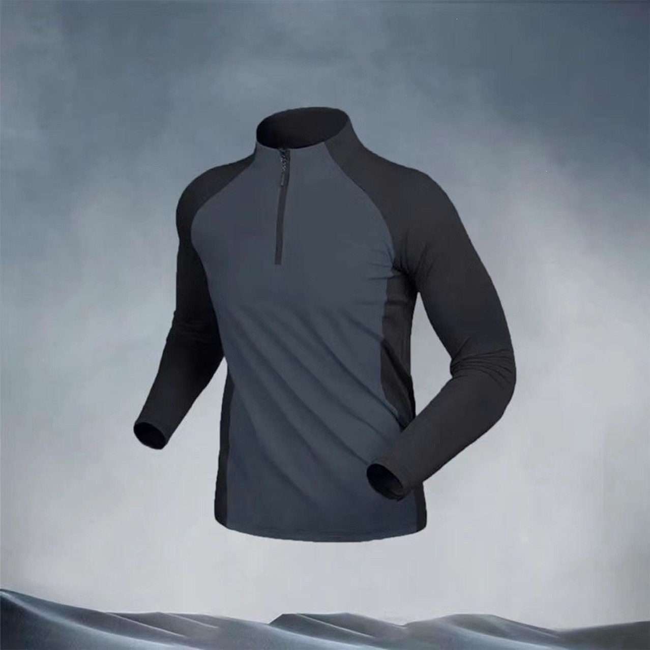 Los Angeles half-zip sports t-shirt for men, summer long-sleeve, quick-dry, lightweight, for training, fitness, outdoor running, ice silk