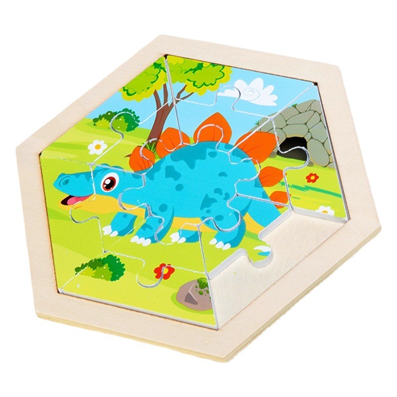Rompecabezas de animales de dibujos animados tridimensional creativo para niños hexagonales rompecabezas de Educación Temprana de Madera Juguetes cognitivos de tráfico de frutas y verduras