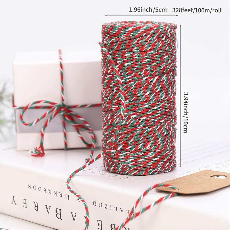 赤と白のコットンロープコットン糸クリスマスパーティー装飾クリスマスギフト包装DIYペンダントロープ包装ロープ100メートル|undefined