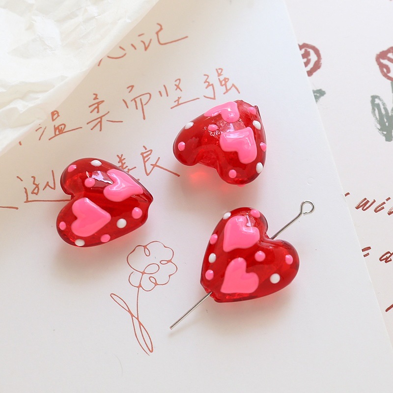 4g Weight Beads Jewelry Making Type 19 * 20mm Jewelry Making Size DIY Jewelry Accessories Classification 1 Piece Quantity glass Material Heart Shape Pattern Sweet, Simple Style Style 1 Piece 19 * 20mm Glass Heart Shape DIY Jewelry Accessories Beads 9