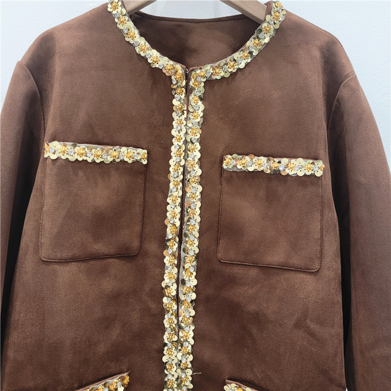 Francés de lujo ligero retro abrigo marrón de piel de peluche nuevo estilo de invierno y otoño pequeño estilo de elegancia extranjero abrigo image 4