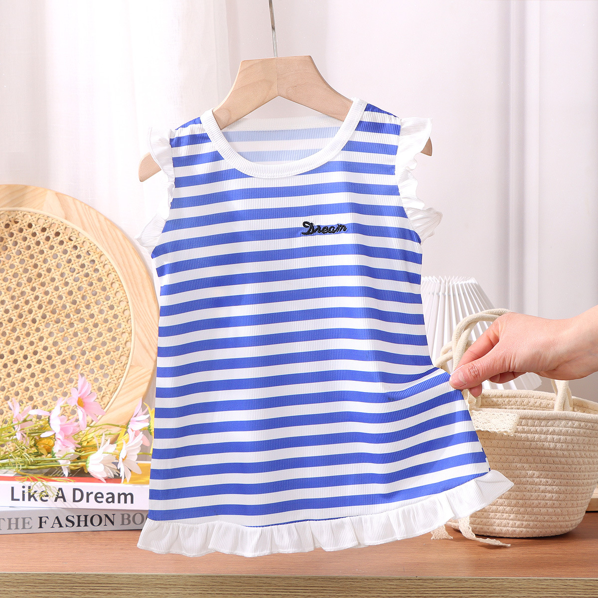 Verano niñas vestido de princesa niñas rayas estilo occidental sin mangas suspender vestido bebé casual playa vestido niños vestido