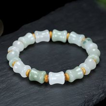 FA金丝玉手串新疆天山翠手链女款飘花翡翠色竹节单圈玉石直播货源