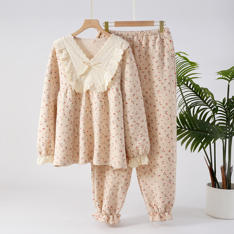 Pajamas Autumn and Winter Women's Cotton 2024 New High-end Sense Home Clothes Autumn and Winter Artistic Loose Long-sleeved plus size suit