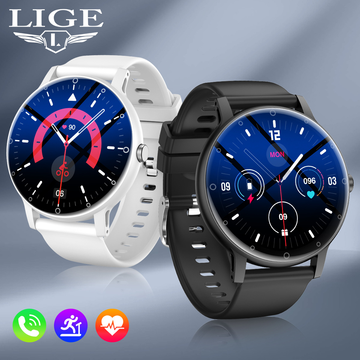 LIGE 2023 Neue Unisex-Smartwatch Bluetooth Wasserdicht Herzfrequenzmesser Sport mit Wetteranzeige Multifunktionale Luxus-Business-Uhr_voghion.com