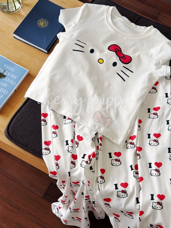 Ilovekitty 短袖长裤睡衣居家服韩系可爱t恤短袖+阔腿宽松长裤|undefined