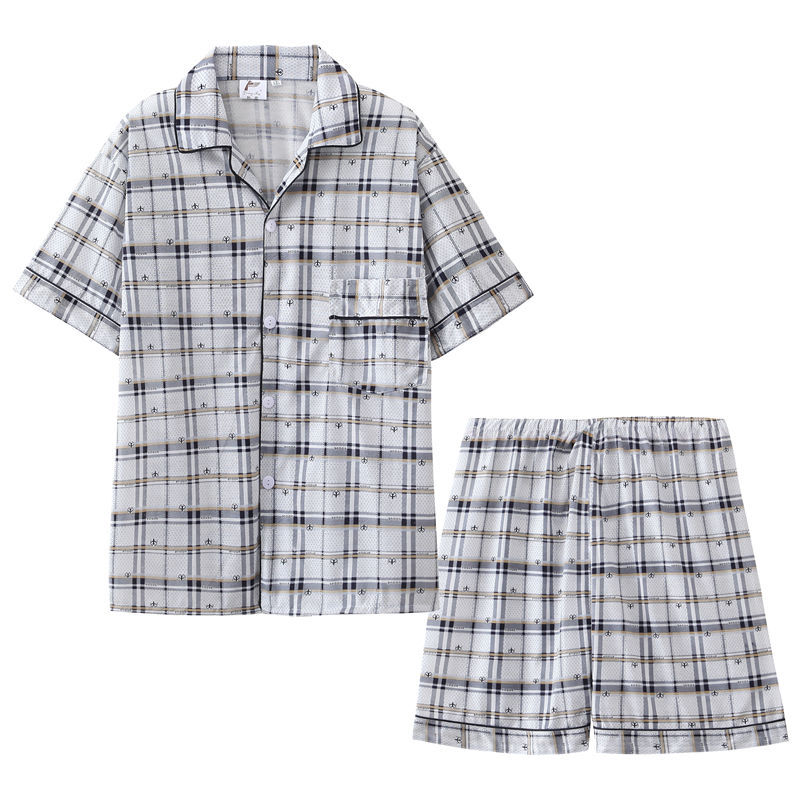Pijamas de hombre de manga corta de verano de algodón puro ropa de hogar primavera y otoño Cardigan Pijamas de estilo Chanel DE ALTO aspecto