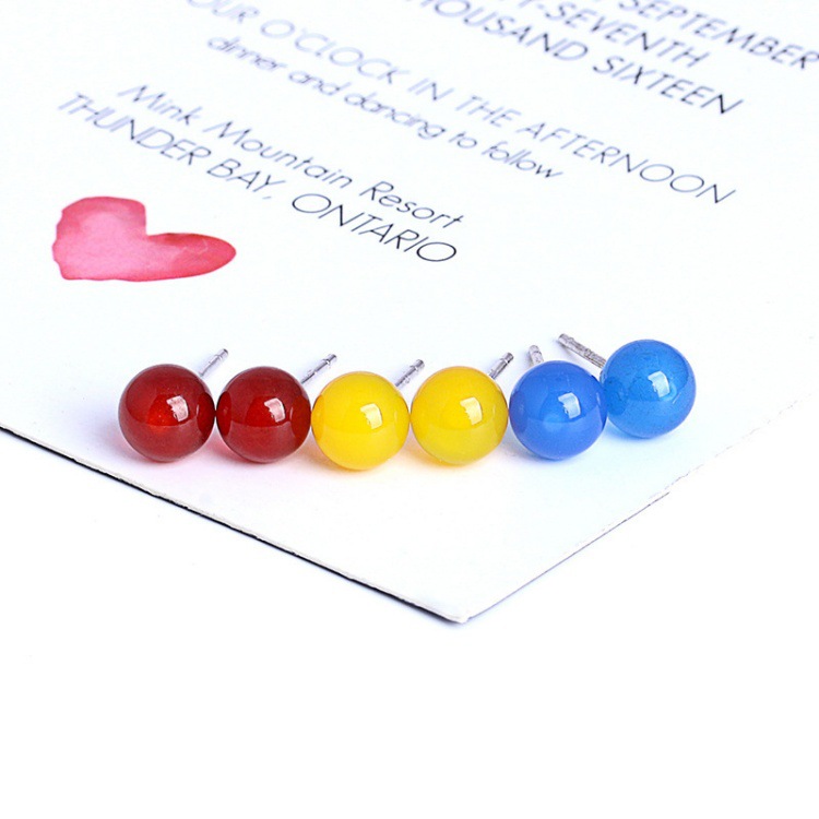 S  천연 마노 귀걸이 간단한 라운드 구슬 귀걸이 레트로 레드 및 그린 칼세도니 귀걸이 고급 실버 국경 보석